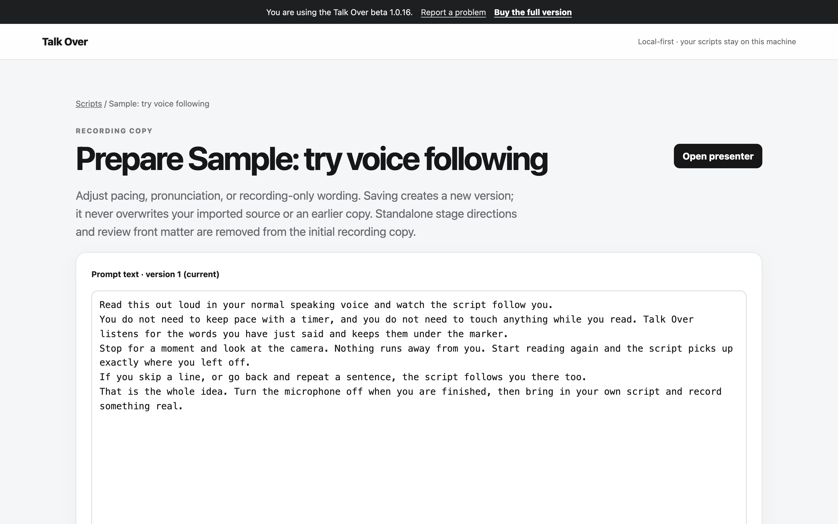 TalkOver script editor