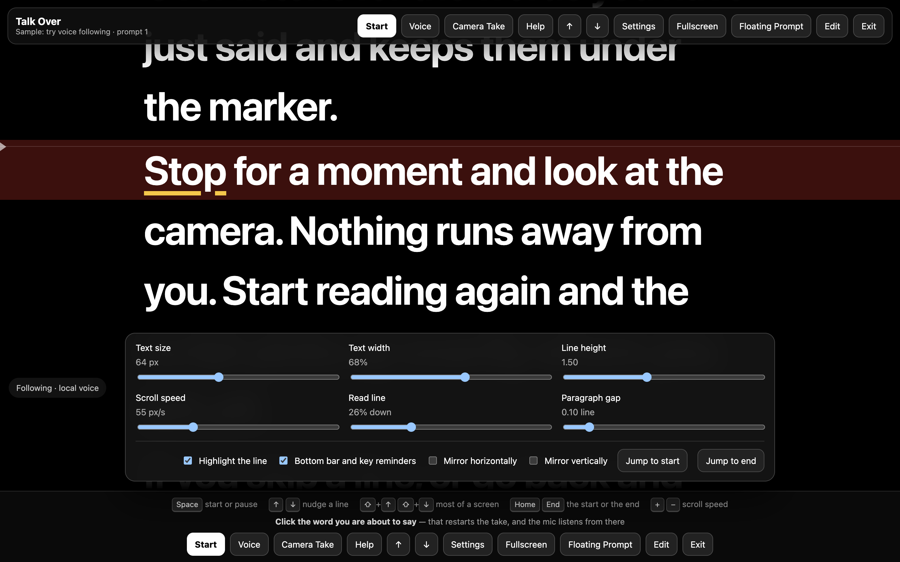TalkOver display settings