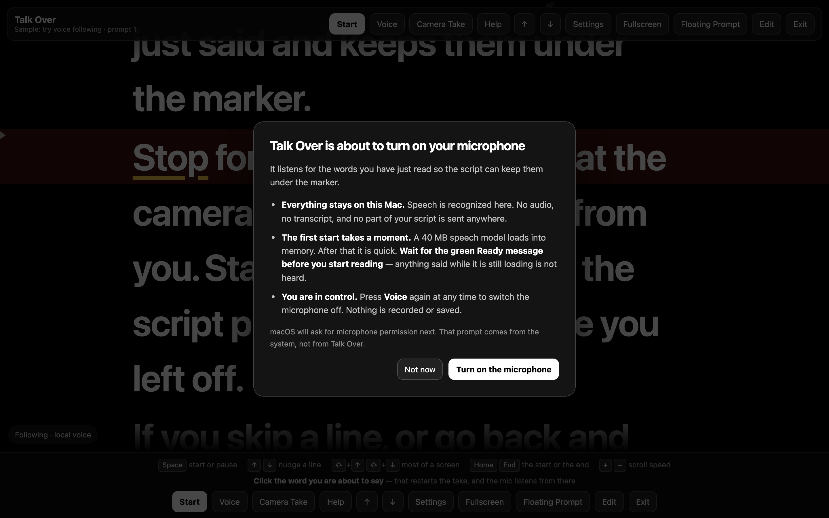 TalkOver explaining microphone access