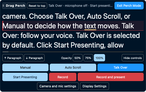 Perch, the compact TalkOver presenter