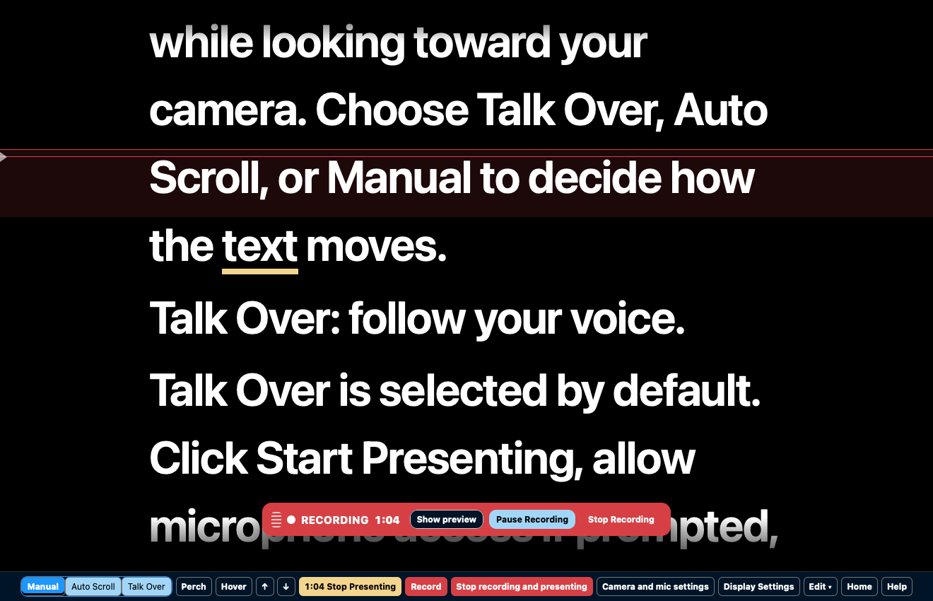 TalkOver recording and presenting controls