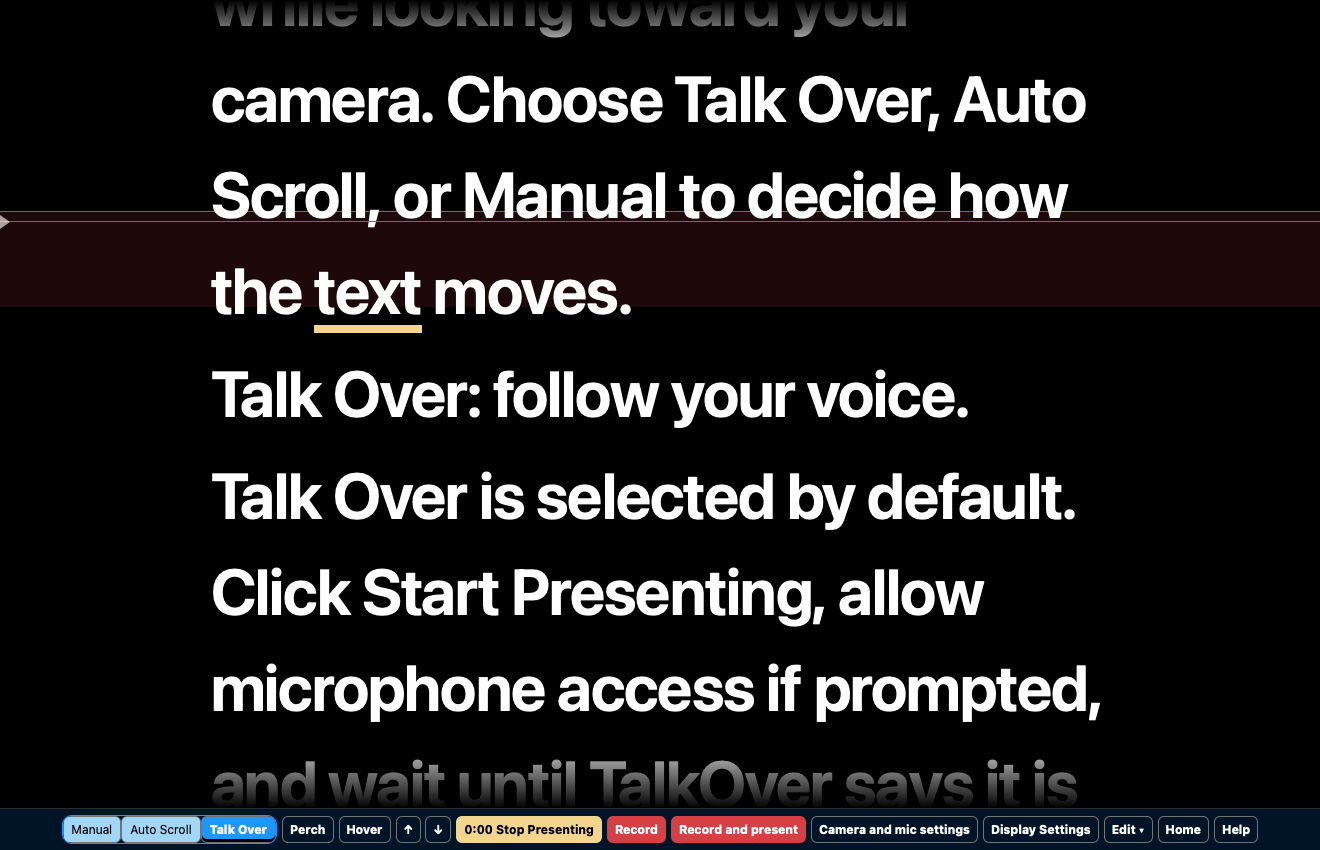 The actual TalkOver presenter with local voice following